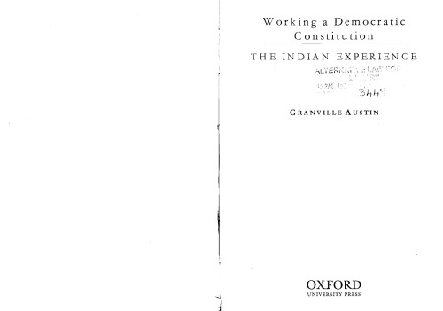 Working a Democratic Constitution: A History of the Indian Experience