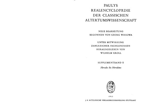 Paulys Realencyclopadie der classischen Altertumswissenschaft: neue Bearbeitung, Bd.2 : Herodes - Herodotos: Supplementbd II