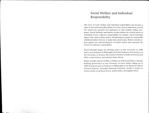 Social Welfare and Individual Responsibility (For and Against)