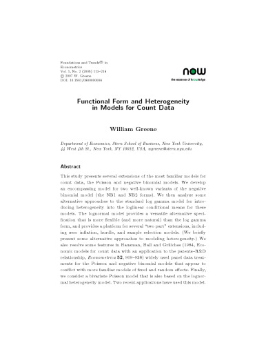 Functional Form and Heterogeneity in Models for Count Data