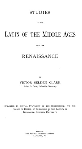 Studies in the Latin of the Middle Ages and the Renaissance