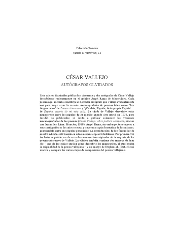 Cesar Vallejo: Autografos olvidados (Textos B)