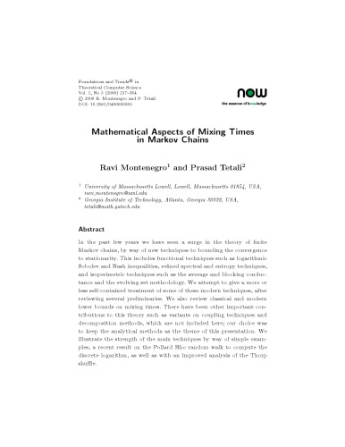 Mathematical Aspects of Mixing Times in Markov Chains (Foundations and Trends in Theoretical Computer Science)