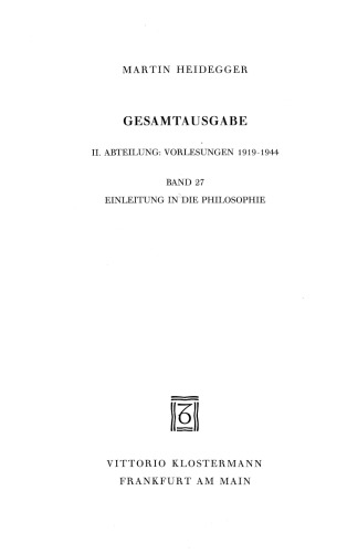 Einleitung in die Philosophie (Wintersemester 1928–29)