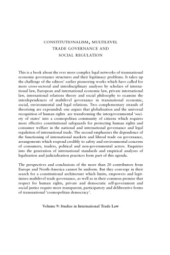 Constitutionalism, Multilevel Trade Governance And Social Regulation (Studies in International Trade Law)