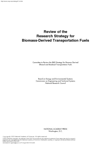 Review of the Research Strategy for Biomass-Derived Transportation Fuels (Tcrp Report,)