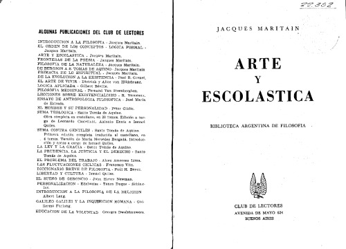 Arte y escolastica (Biblioteca argentina de filosofia)