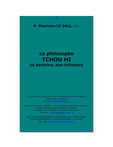 Le philosophe TCHOU HI,sa doctrine,son influence