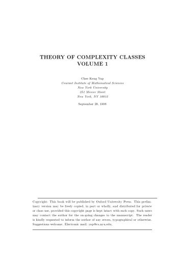 Theory of Complexity Classes  Volume 1