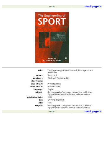 The Engineering of Sport: Research, Development and Innovation