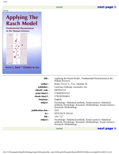 Applying the Rasch Model: Fundamental Measurement in the Human Sciences