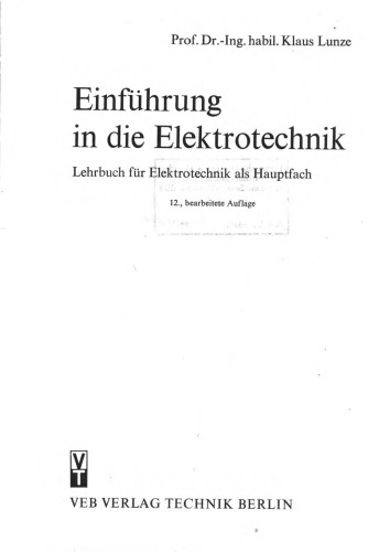 Einfuhrung in die Elektrotechnik