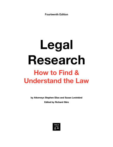 Legal Research: How to Find & Understand the Law, 14th Edition