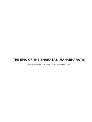 The Epic Of The Bharatas Mahabharata