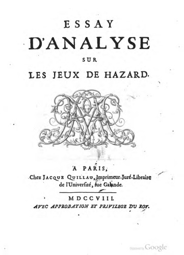 Essay d'analyse sur les jeux de hazard (AMS Chelsea Publishing) (French Edition)