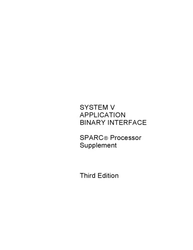 System V Application Binary Interface: Sparc Processor Supplement