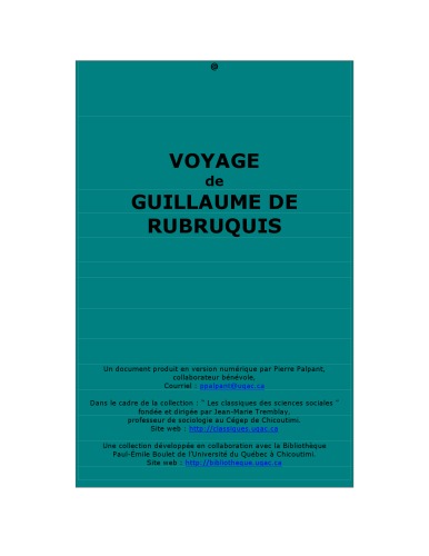 VOYAGE de GUILLAUME DE RUBRUQUIS