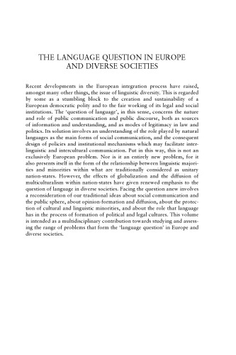 The Language Question in Europe and Diverse Societies: Political, Legal and Social Perspectives (Onati International Series in Law and Society)