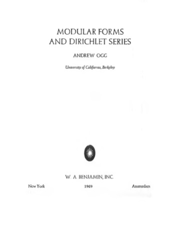 Modular forms and Dirichlet series (Mathematics lecture note series)