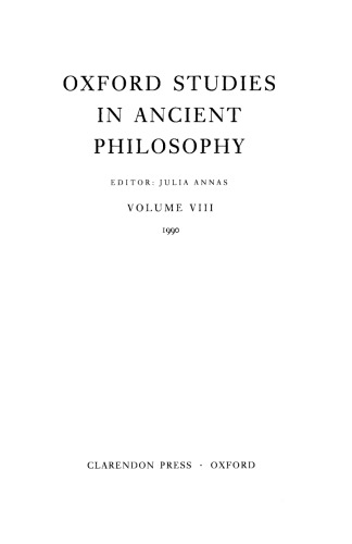 Oxford Studies in Ancient Philosophy: Volume VIII: 1990 (Oxford Studies in Ancient Philosophy)