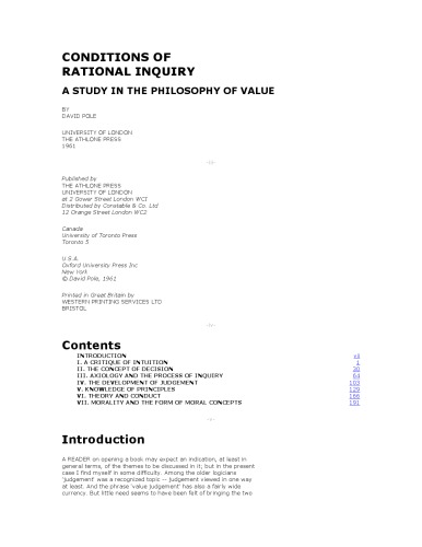 Conditions of Rational Inquiry. A Study in the Philosophy of Value