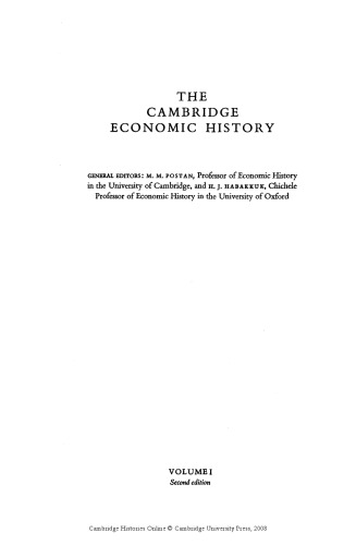 The Cambridge Economic History of Europe from the Decline of the Roman Empire, Second edition, Volume 1: Agrarian Life of the Middle Ages