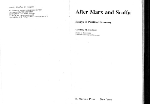 After Marx and Sraffa: Essays in Political Economy