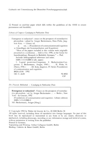 Emergence or Reduction?: Essays on the Prospects of Nonreductive Physicalism (Foundations of Communication)