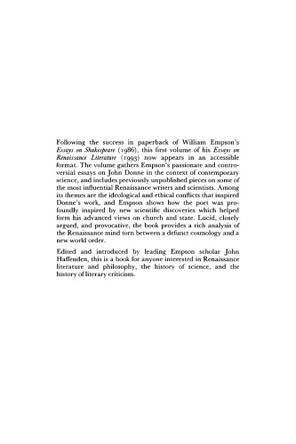 William Empson: Essays on Renaissance Literature: Volume 1, Donne and the New Philosophy