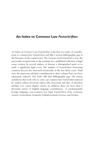 An Index to Common Law Festschriften