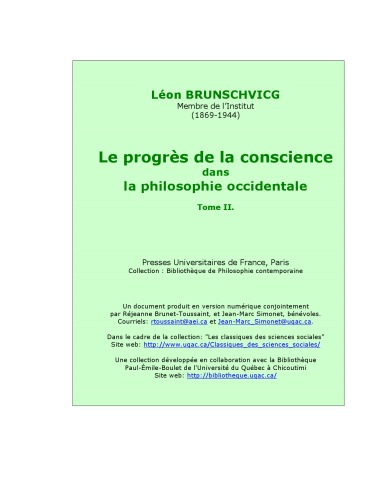 Le progres de la conscience dans la philosophie occidentale, tome 2