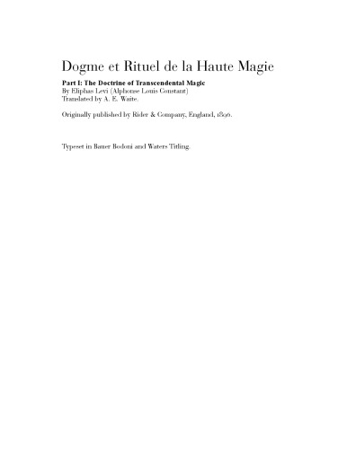 Transcendental Magic: Its Doctrine and Ritual