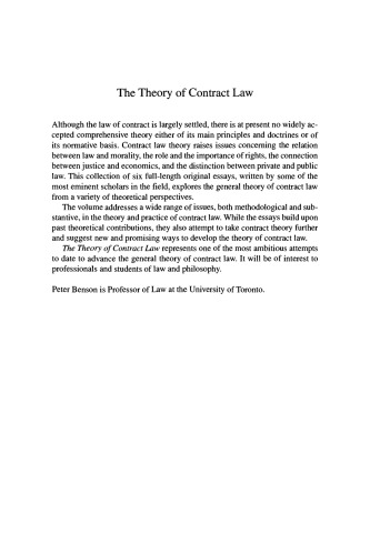 The Theory of Contract Law: New Essays