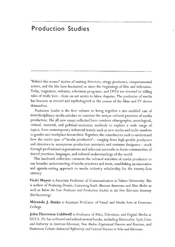 Production Studies: Cultural Studies of Media Industries