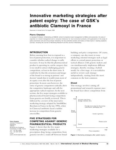 Article-Innovative Marketing Strategies after Patent Expiry The case of Gsk-s Antibiotic Clamoxyl in France