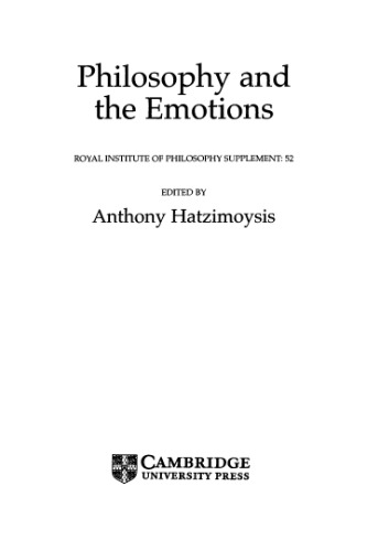 Philosophy and the Emotions (Royal Institute of Philosophy Supplements)