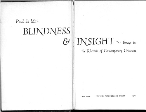 Blindness and Insight: Essays in the Rhetoric of Contemporary Criticism