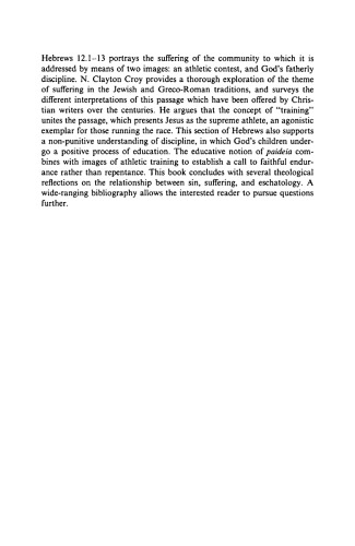 Endurance in Suffering: Hebrews 12:1-13 in its Rhetorical, Religious, and Philosophical Context