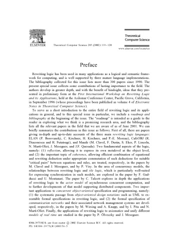 Theoretical Computer Science, Volume 285, Issue 2, Pages 119-564 (28 August 2002), Rewriting Logic and its Applications