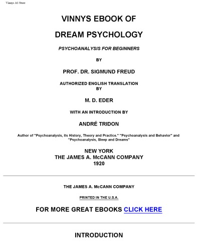 Dream Psychology: Psychoanalysis for Beginners