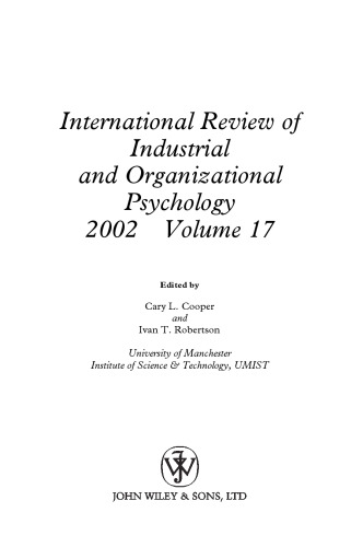 International Review of Industrial and Organizational Psychology, 2002 (International Review of Industrial and Organizational Psychology)