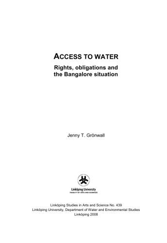 Access to water : rights, obligations and the Bangalore situation