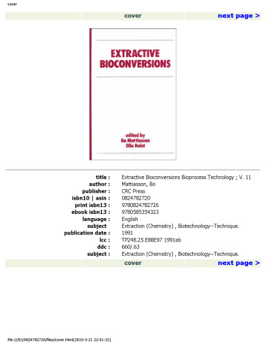 Extractive Bioconversions (Biotechnology and Bioprocessing Series)