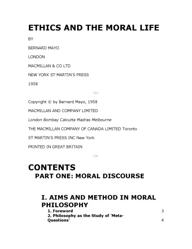 Ethics and The Moral Life