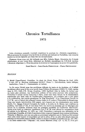 Chronica Tertullianea et Cyprianea 1975-1999