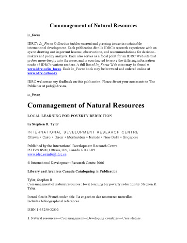 Comanagement of Natural Resources: Local Learning for Poverty Reduction (In Focus)