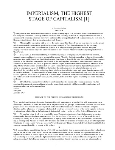 Imperialism: The Highest Stage Of Capitalism