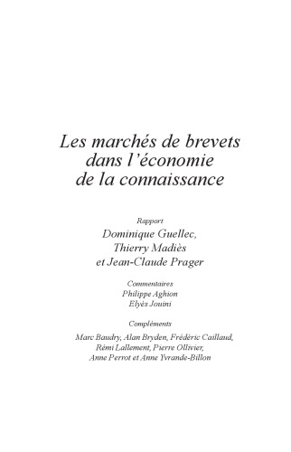 Les marches de brevets dans l'economie de la connaissance (cae 94)