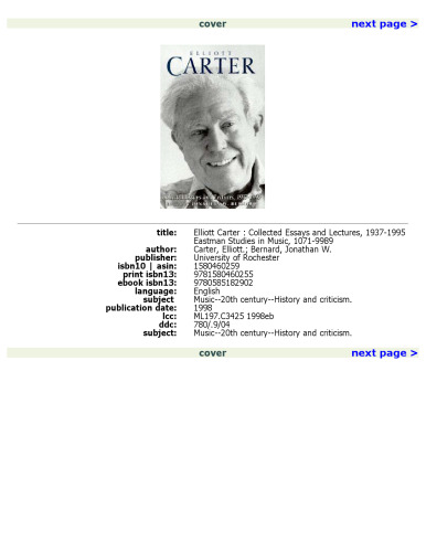 Elliott Carter: Collected Essays and Lectures, 1937-1995