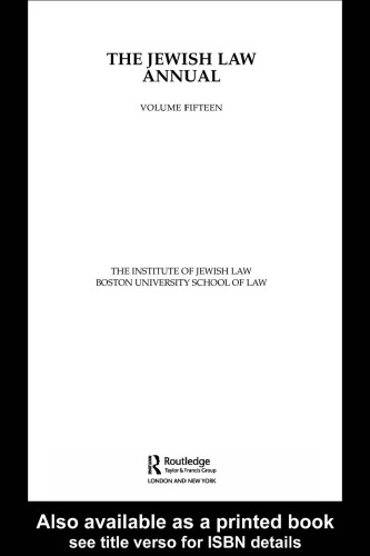 The Jewish Law Annual: Volume 15 (Jewish Law Annual)